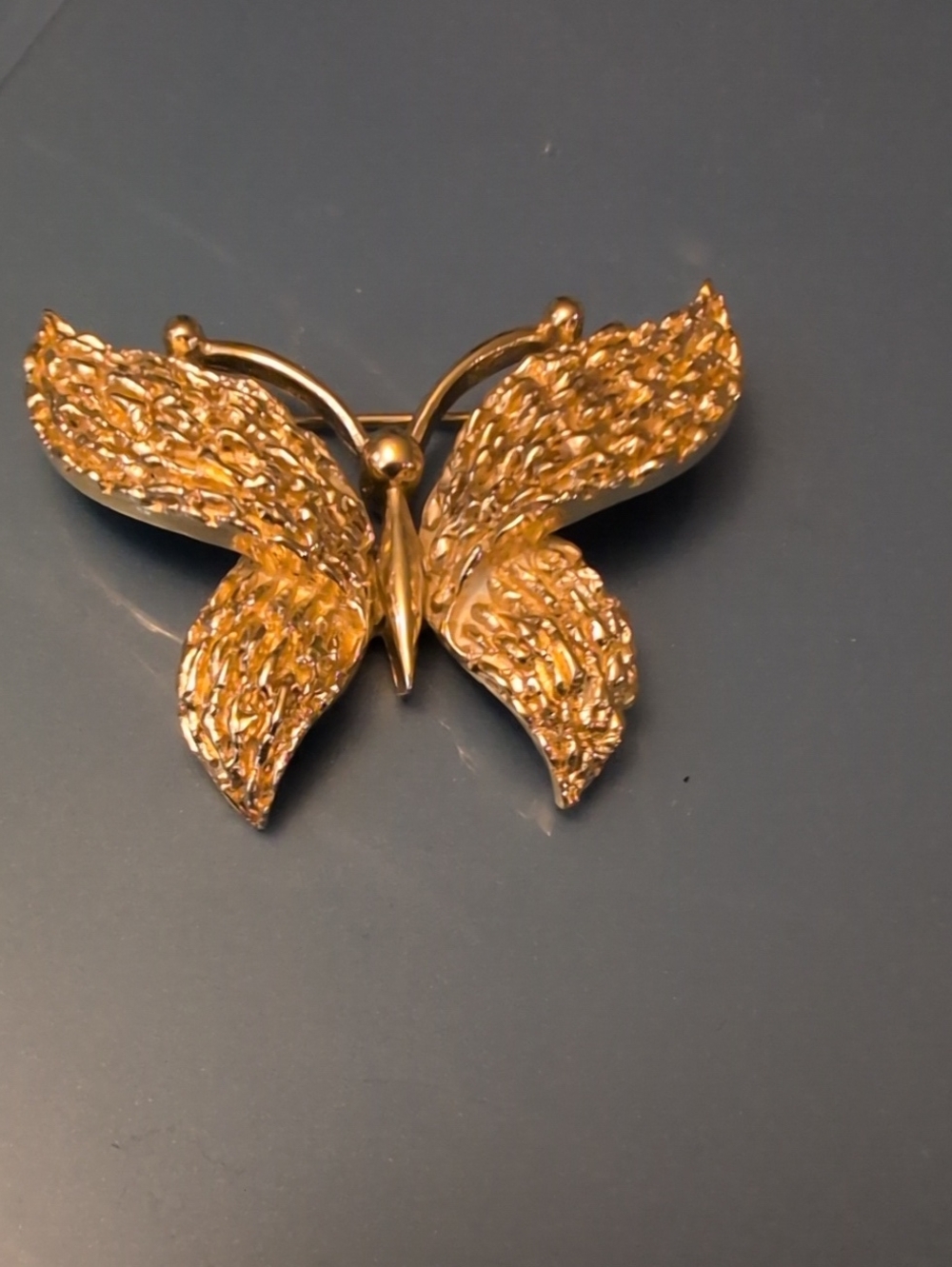 Vintage Crown Trifari Gold-Tone Textured Butterfly Brooch